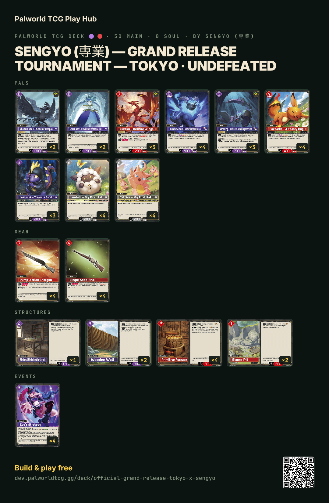 Sengyo (専業) — Grand Release Tournament — Tokyo · Undefeated decklist