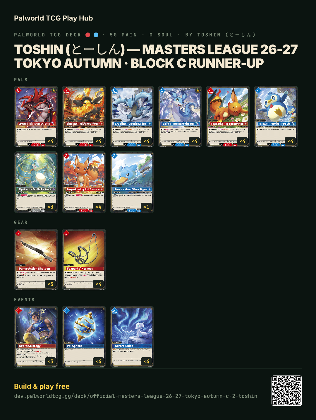Toshin (とーしん) — Masters League 26-27 Tokyo Autumn · Block C Runner-up decklist